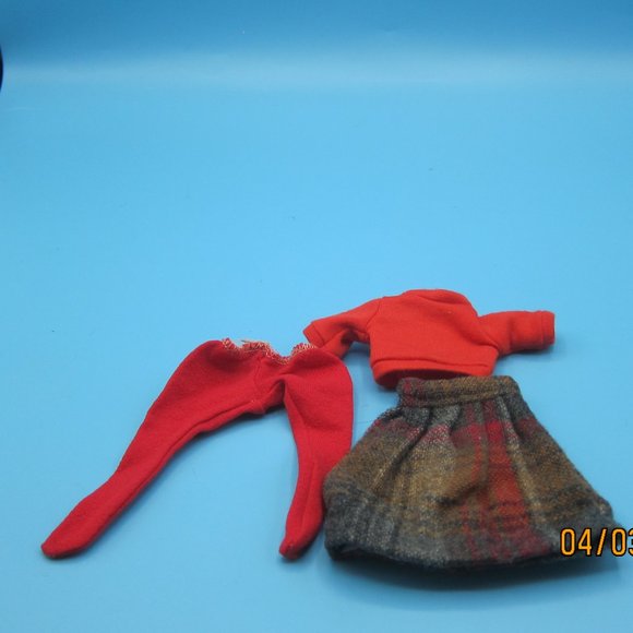 Handmade Barbie sized fashion dolls skirt Red top tights Pre-owned - Picture 1 of 8